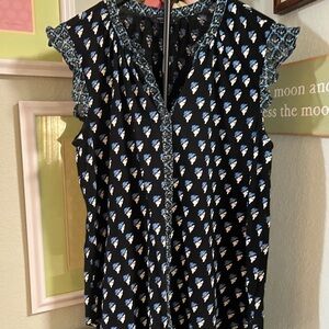 Lucky Brand Black and Blue Patterned Top #024